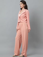 Kotty Pink Notched Lapel Collar Blazer & Mid Rise Trouser 