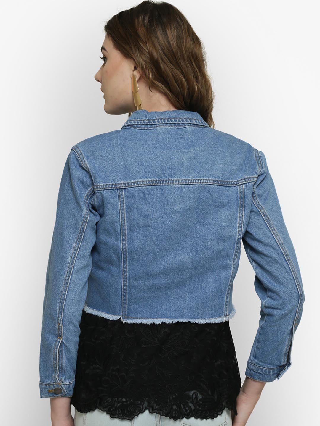 Kotty Women Blue Solid Denim Jacket