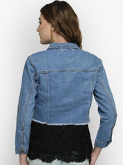 Kotty Women Blue Solid Denim Jacket