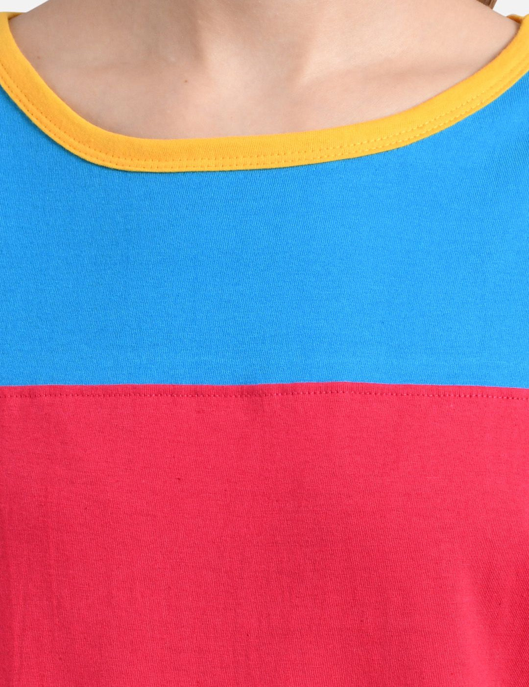 Kotty Women Yellow & Red Colourblocked Boat Neck T-shirt