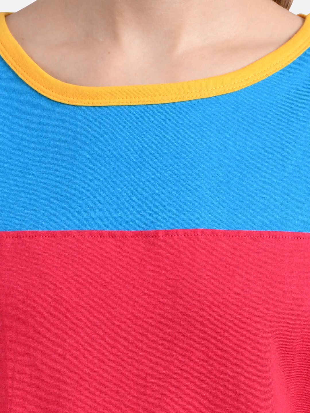 Kotty Women Yellow & Red Colourblocked Boat Neck T-shirt
