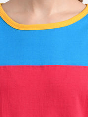 Kotty Women Yellow & Red Colourblocked Boat Neck T-shirt