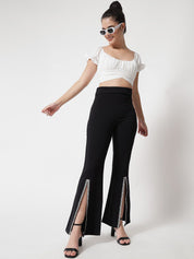 Kotty Women Black Relaxed Flared High-Rise Easy Wash Trousers