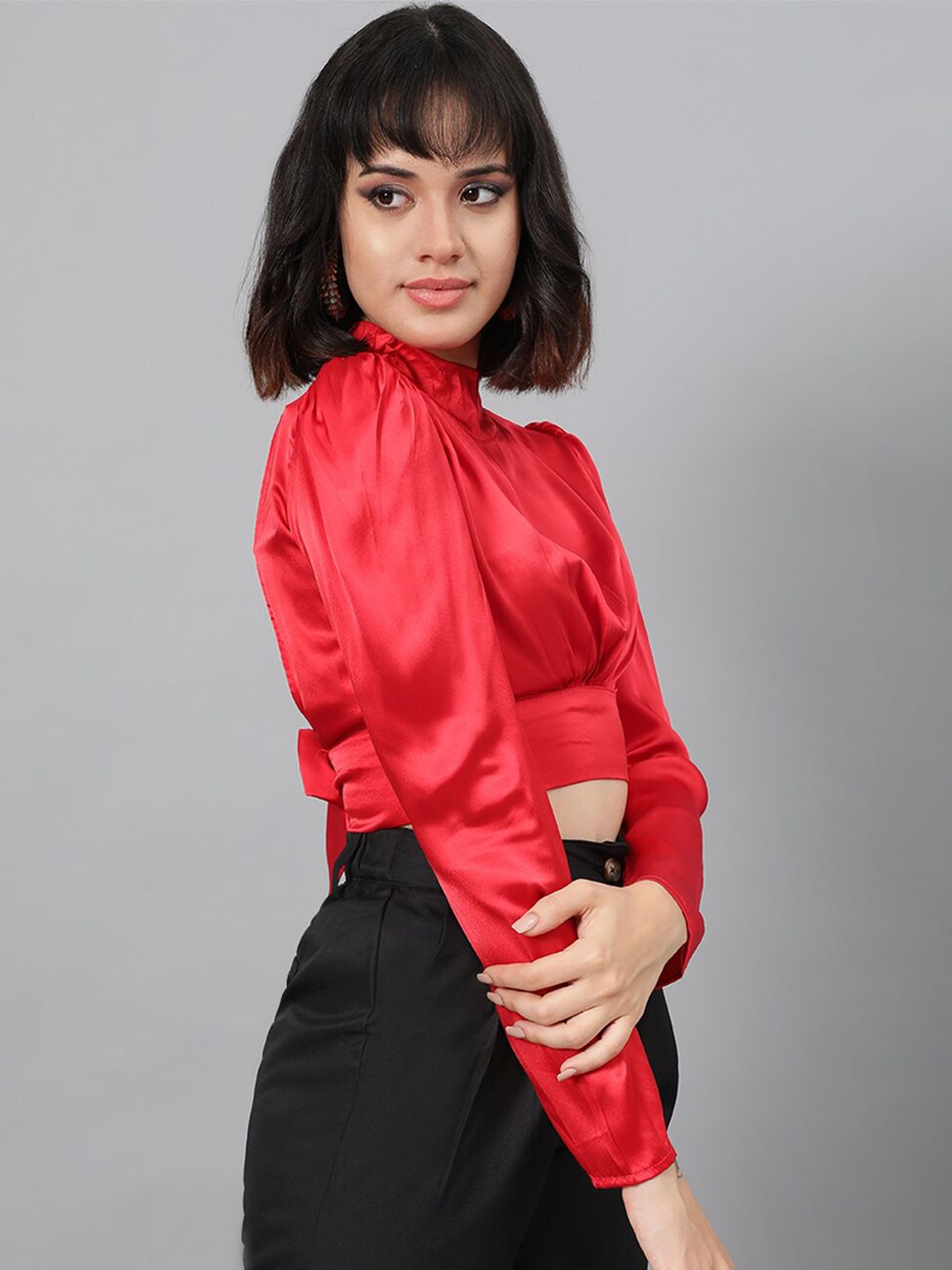 Kotty Red Satin Crop Regular Top