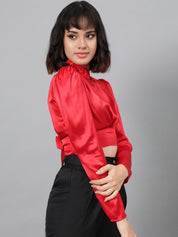 Kotty Red Satin Crop Regular Top