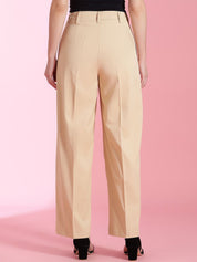 Kotty Women Solid Straight Fit Mid-Rise Pleated Parallel Trousers