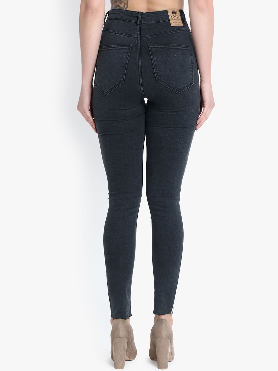 Kotty Women Black Skinny Fit High-Rise Slash Knee Stretchable Jeans