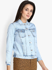 Kotty Women Blue Solid Denim Jacket