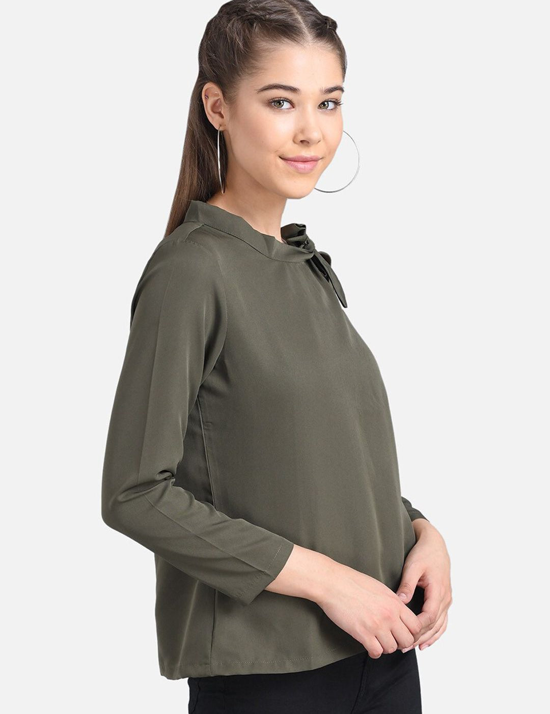 Kotty Women Green Solid Pure Cotton Top