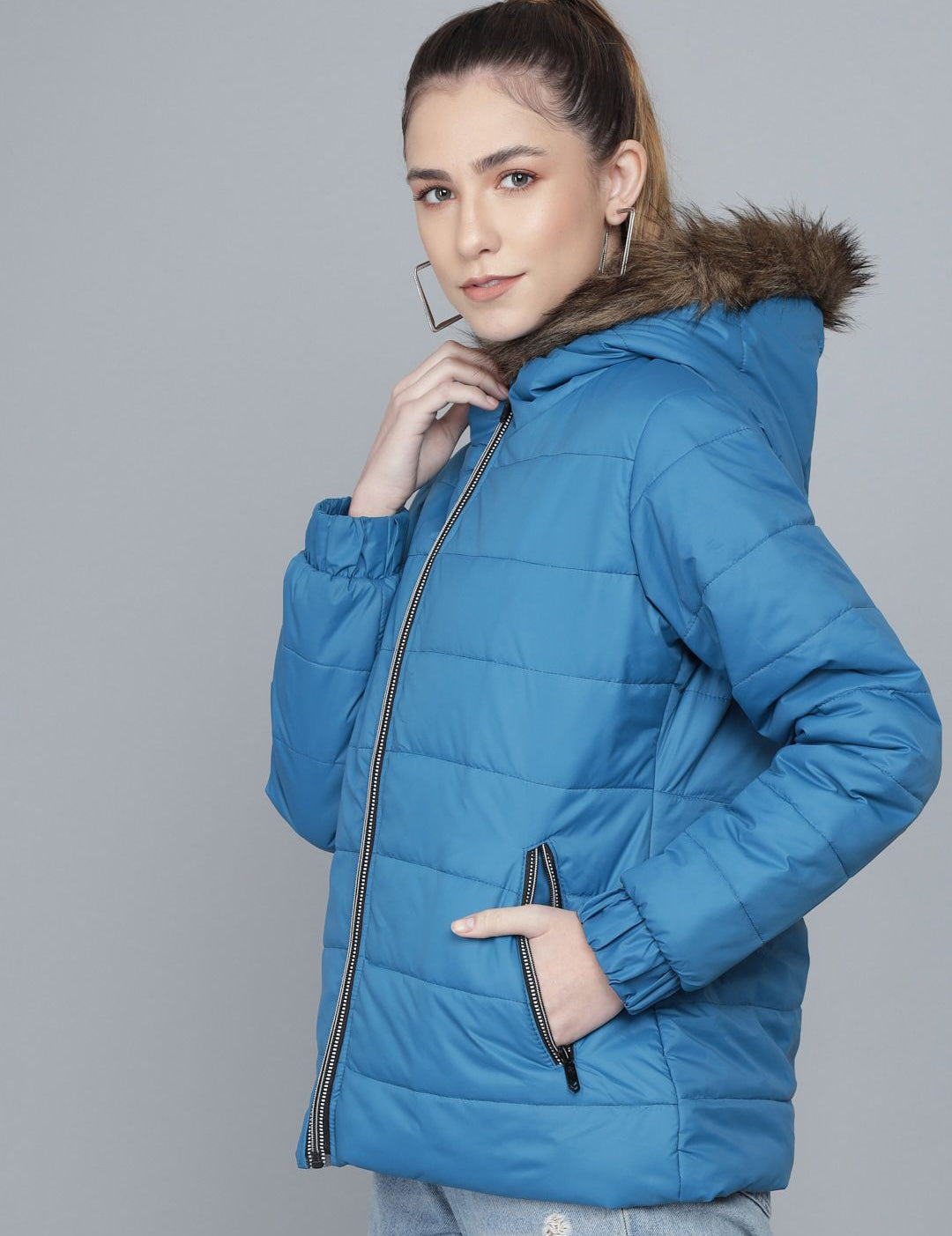 Kotty Woman Blue Lightweight Longline Puffer Jacket