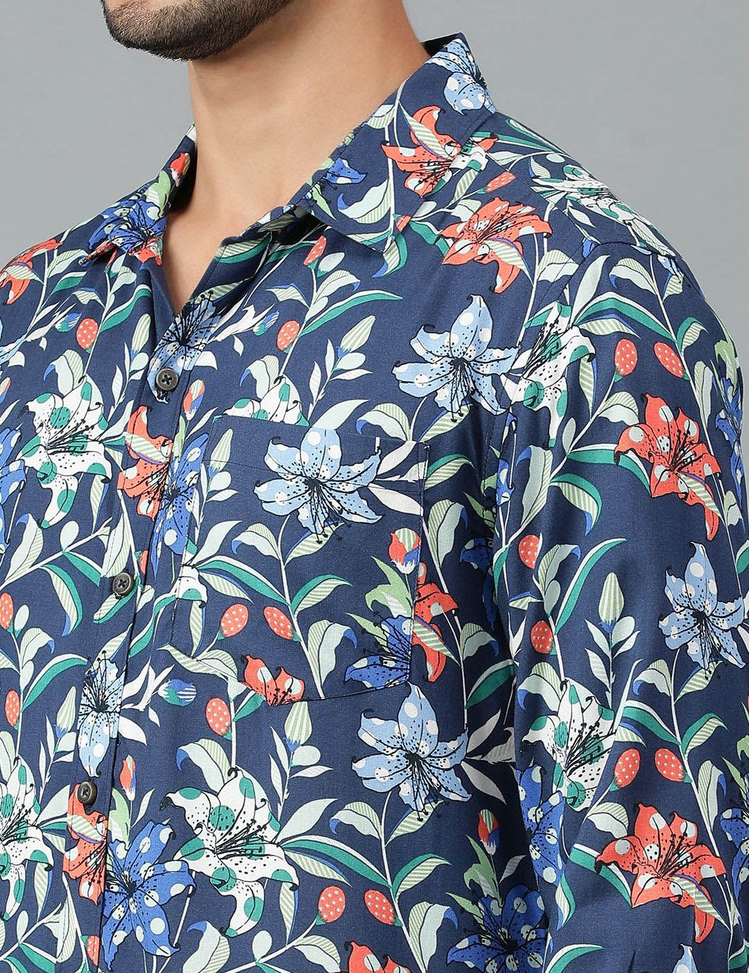 Kotty Men Spread Collar Floral Printed Casual Shirt