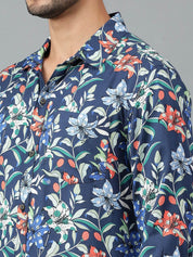 Kotty Men Spread Collar Floral Printed Casual Shirt