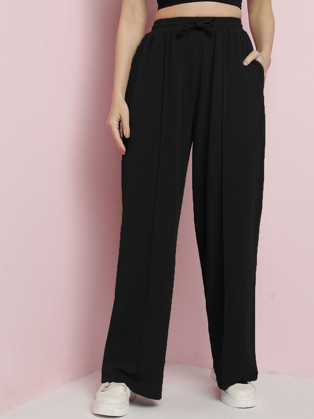 Kotty Women Solid Relaxed High-Rise Easy Wash Trousers