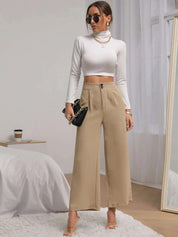 Kotty Women Beige Relaxed Straight Fit High-Rise Easy Wash Pleated Trousers