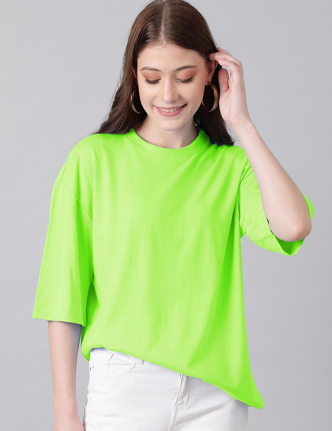 KOTTY Basics Round Neck Drop-Shoulder Sleeves Oversized T-shirt
