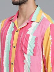 Kotty Men Spread Collar Striped Casual Shirt