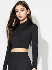 Kotty Black Round Neck Crop Top With Trouser