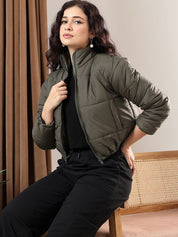 Kotty Women Mock Collar Solid Casual Puffer Insulator Jacket