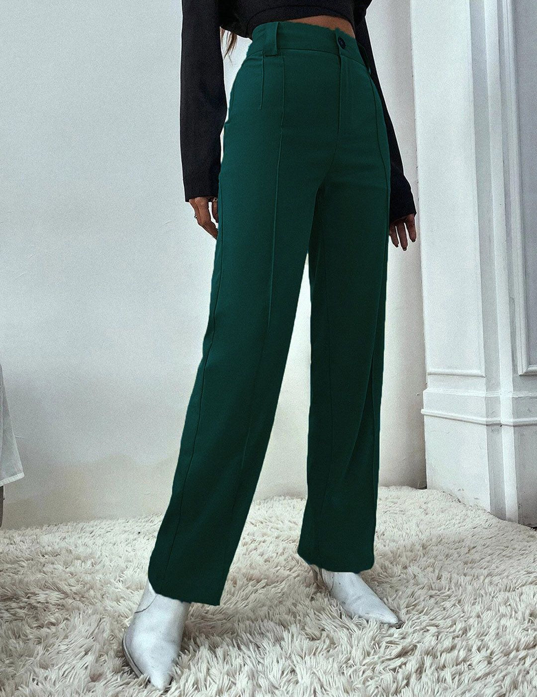 KOTTY BIZwear Women Relaxed Straight Fit High-Rise Easy Wash Trousers