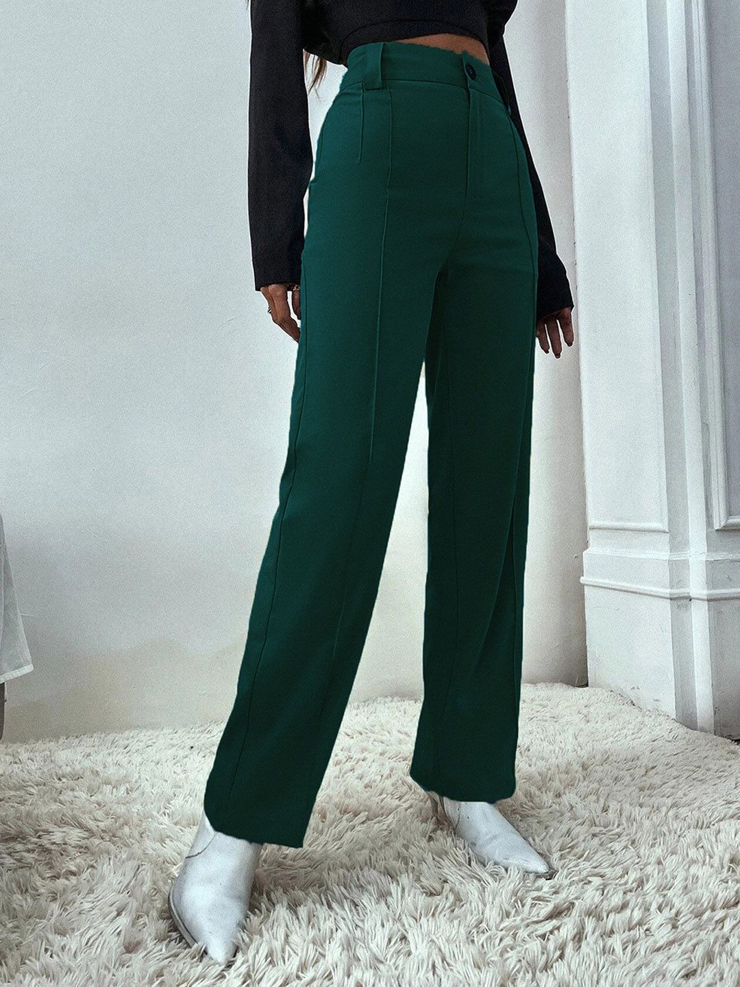 KOTTY BIZwear Women Relaxed Straight Fit High-Rise Easy Wash Trousers