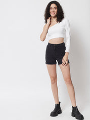Kotty Women Black High-Rise  Denim Shorts