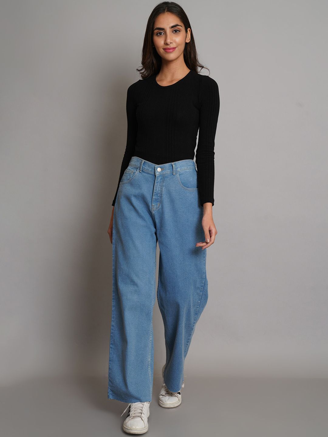 Kotty Women Jean Wide Leg High-Rise Light Fade Stretchable Jeans