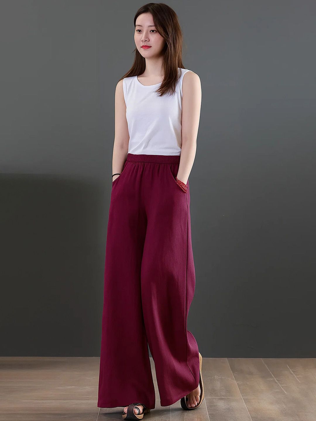 Kotty Women Solid Loose Fit High-Rise Trousers