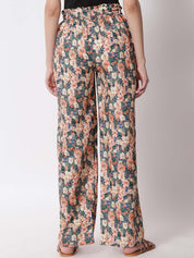Kotty Women Peach-Coloured Floral Printed Relaxed High-Rise Trousers