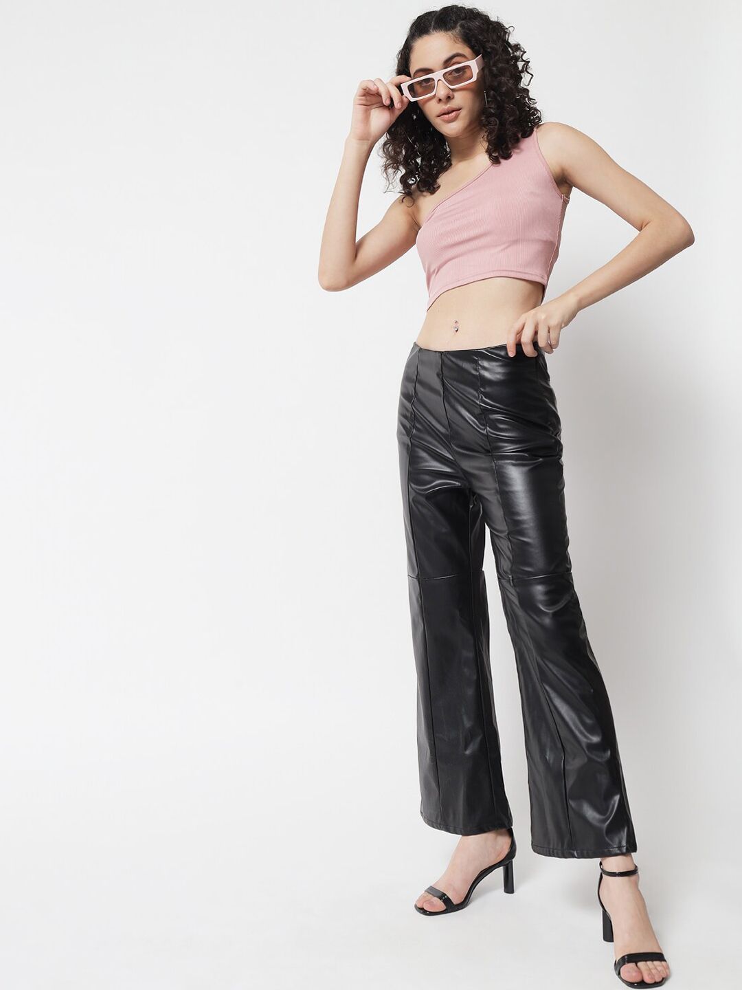 Kotty Women Black Relaxed Flared Low-Rise Trousers