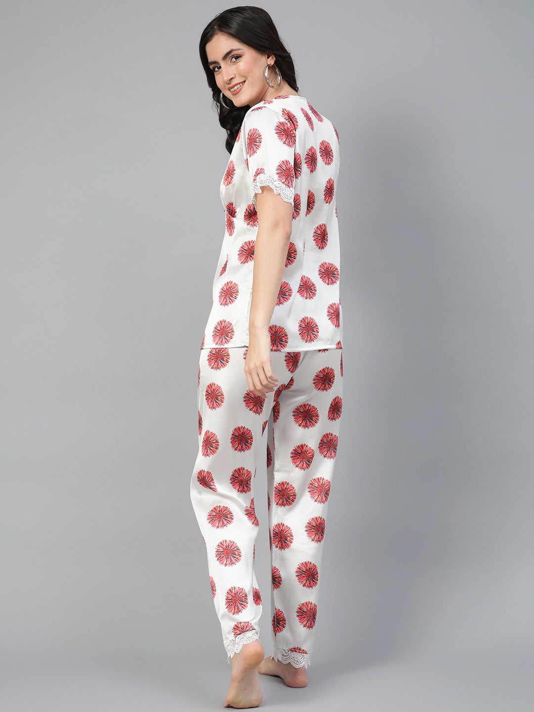 Kotty Floral Printed Satin Night Suit