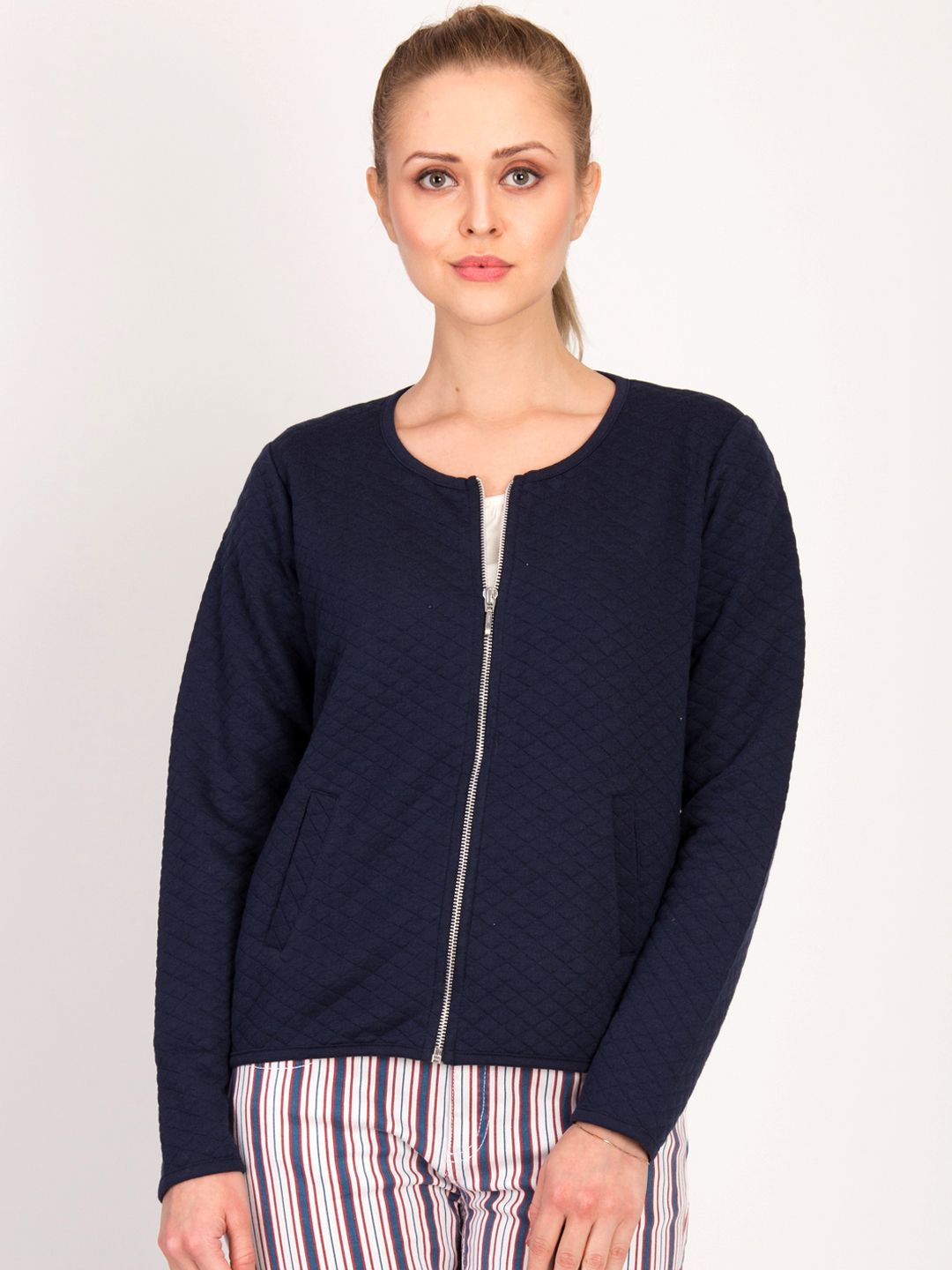 Kotty Women Blue Self Design Open Front Jacket