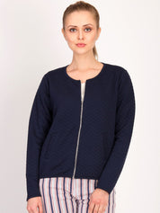 Kotty Women Blue Self Design Open Front Jacket