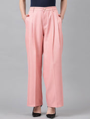 CURVE BY KOTTY BIZwear Women Relaxed Straight Leg High-Rise Easy Wash Pleated Trouser