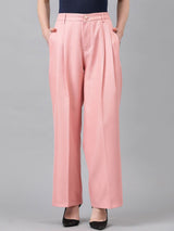 CURVE BY KOTTY BIZwear Women Relaxed Straight Leg High-Rise Easy Wash Pleated Trouser
