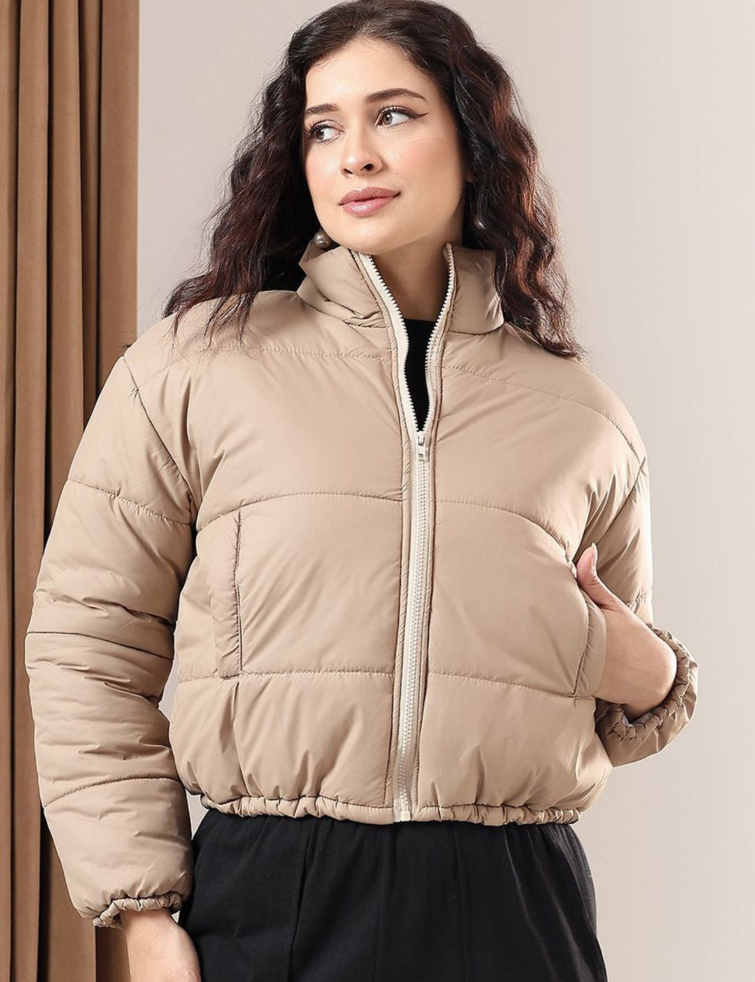 Kotty Women Mock Collar Solid Casual Puffer Insulator Jacket