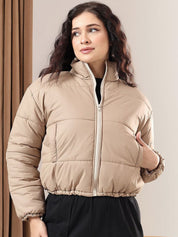 Kotty Women Mock Collar Solid Casual Puffer Insulator Jacket