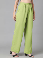 Kotty Women Green Relaxed Straight Leg High-Rise Easy Wash Pleated Parallel Trousers