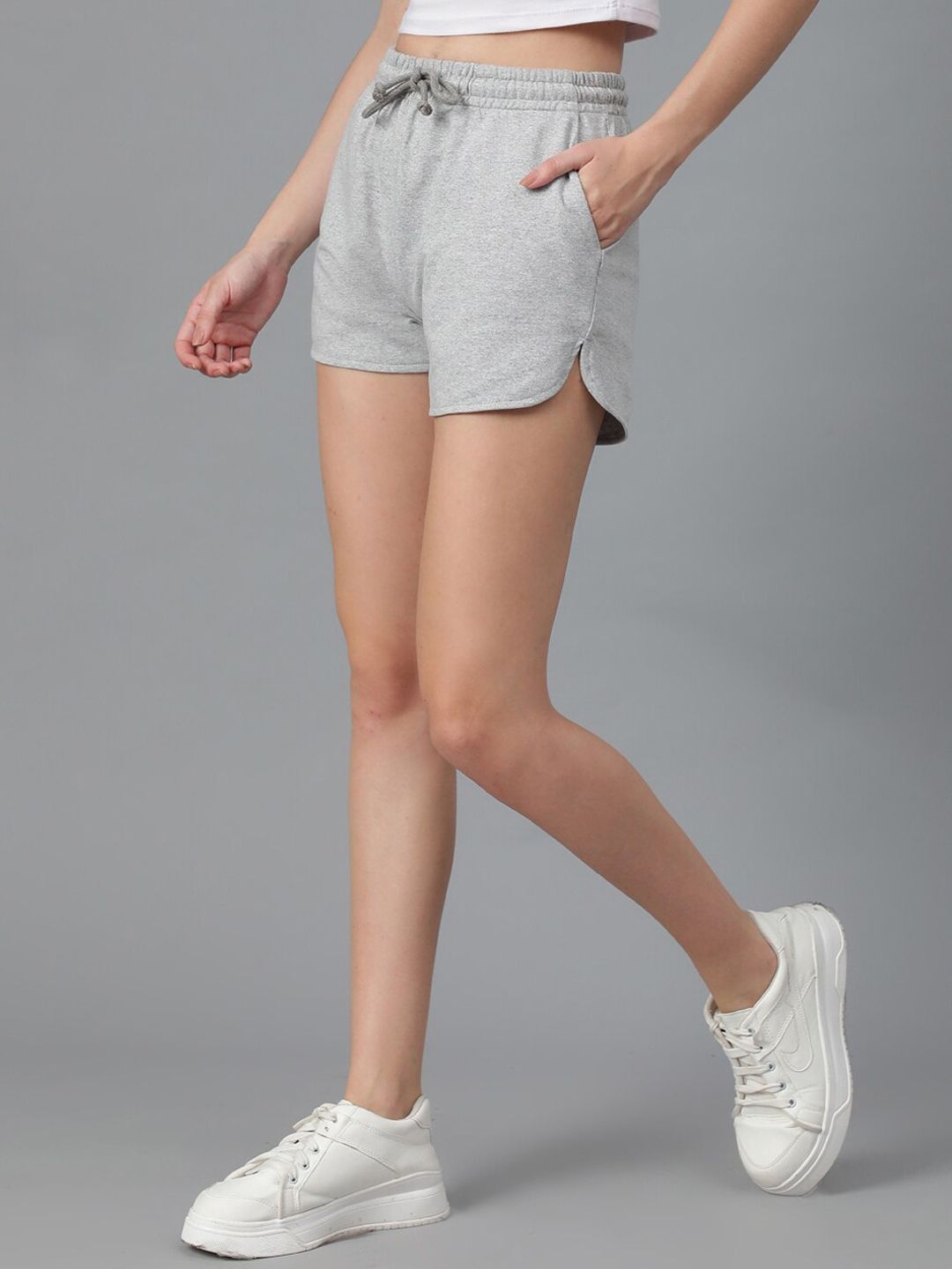 KOTTY Basics Women Grey Mid-Rise Running Sports Shorts