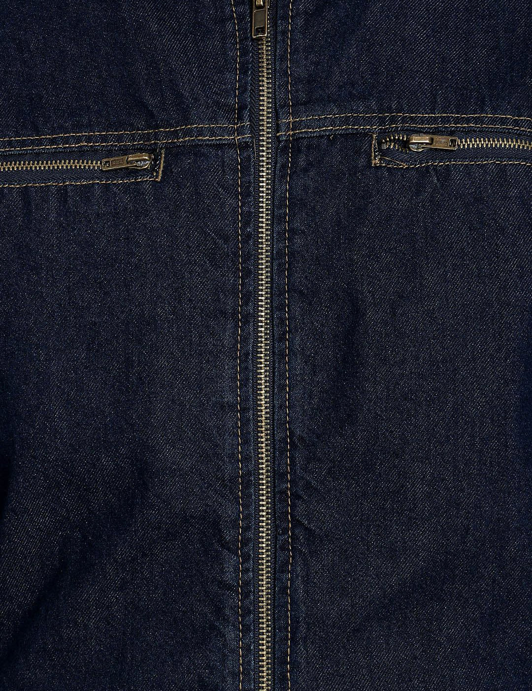 Kotty Men Navy Blue Solid Denim Jacket