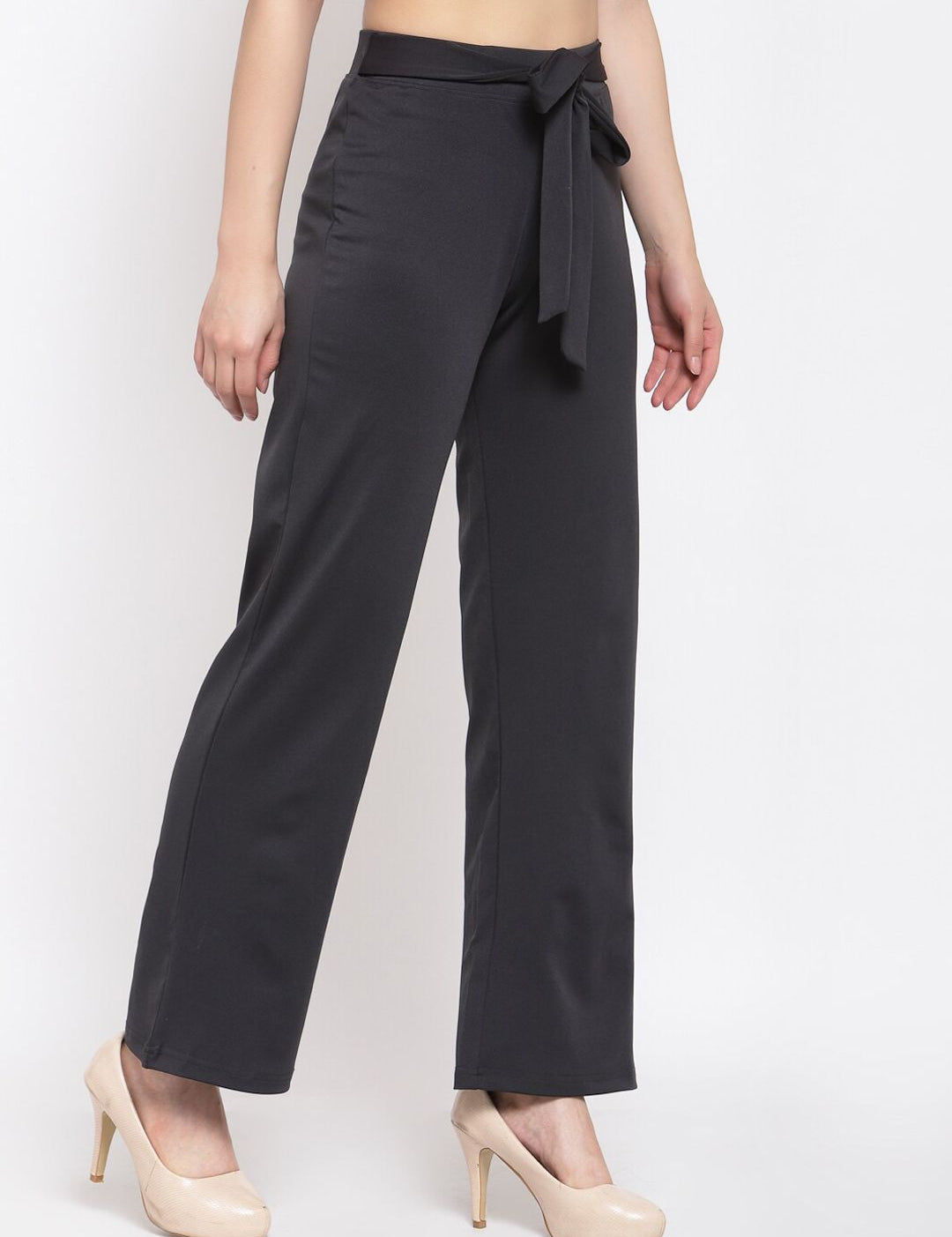 Kotty Women Black Flared High-Rise Parallel Trousers Parallel Trousers