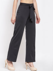 Kotty Women Black Flared High-Rise Parallel Trousers Parallel Trousers