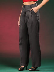 Stylecast X KOTTY BIZwear Women Relaxed Straight Leg Fit High-Rise Pleated Parallel Trouser