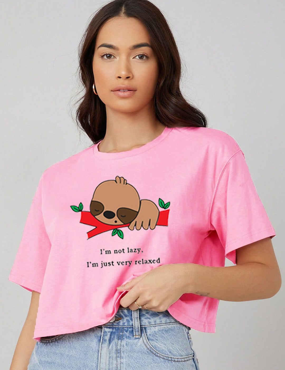 Kotty Graphic Printed Drop Shoulder Sleeves Oversized Crop T-shirt