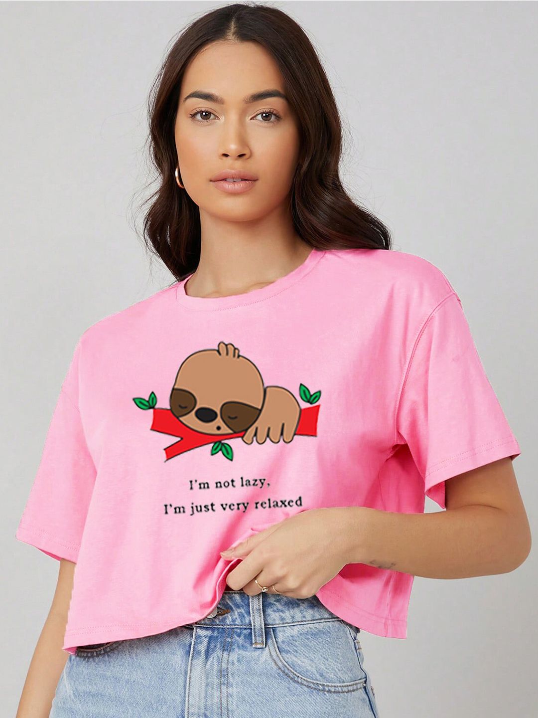 Kotty Graphic Printed Drop Shoulder Sleeves Oversized Crop T-shirt