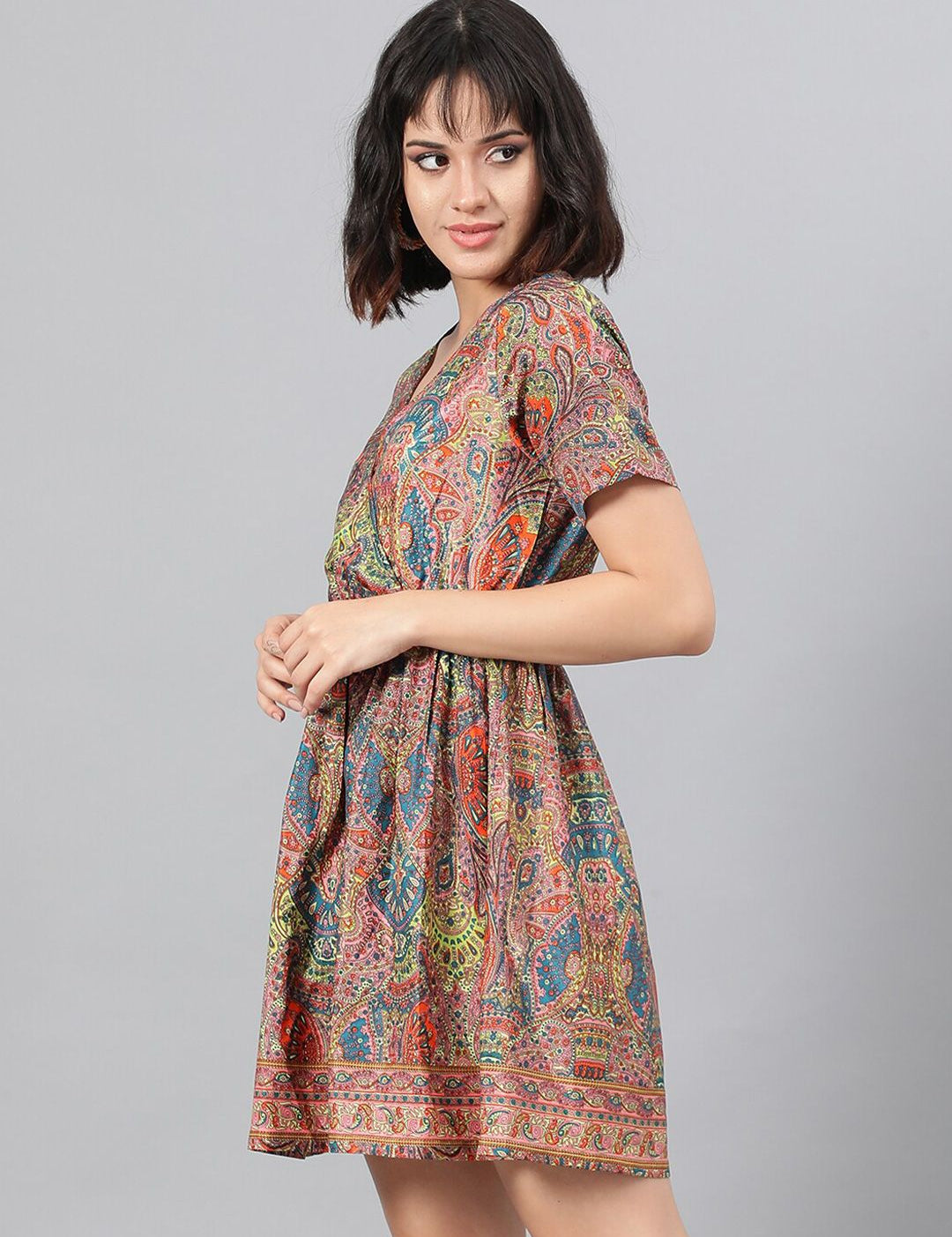 Kotty Pink Ethnic Motif Printed Fit & Flare Mini Dress