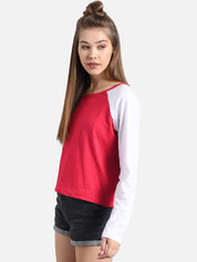 Kotty Women Pink & White Colourblocked Round Neck T-shirt