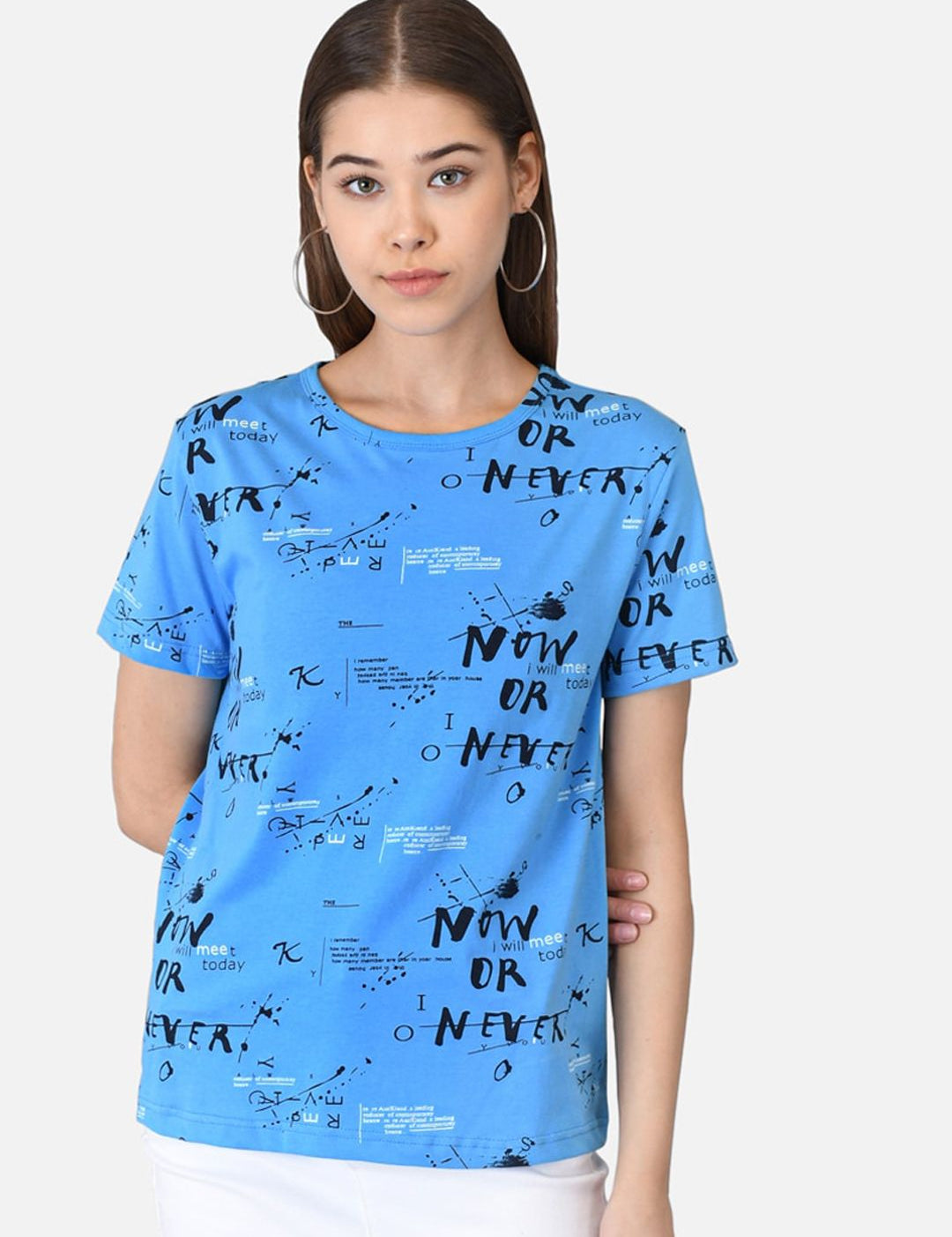 Kotty Women Blue & Black Printed T-shirt