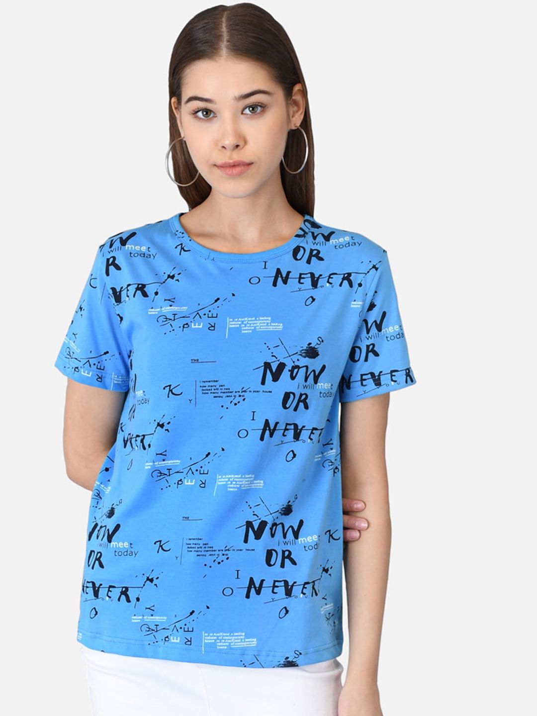 Kotty Women Blue & Black Printed T-shirt