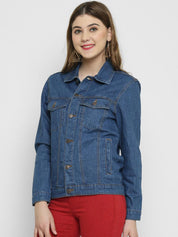 Kotty Women Blue Solid Denim Jacket