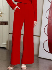 KOTTY BIZwear Basics Women Relaxed Straight Leg High-Rise Easy Wash Pleated Trousers